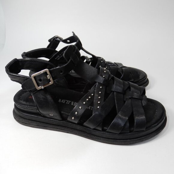 A.S.98 Minerva SANDALS Size 7 Black Strappy Studs Low Wedge Leather EUC - Picture 2 of 10